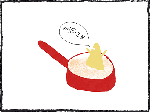 Fontina swearing from inside fondue pot