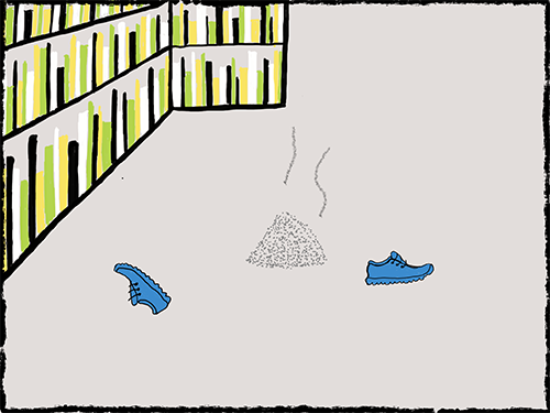small smoking pile of ash in library