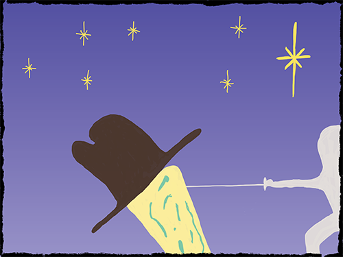 stabbed Stilton under twinkling stars